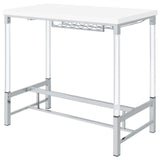 Norcrest White High Gloss Pub Height Bar Table with Acrylic Legs and Wine Storage by Coaster at Eve Furniture