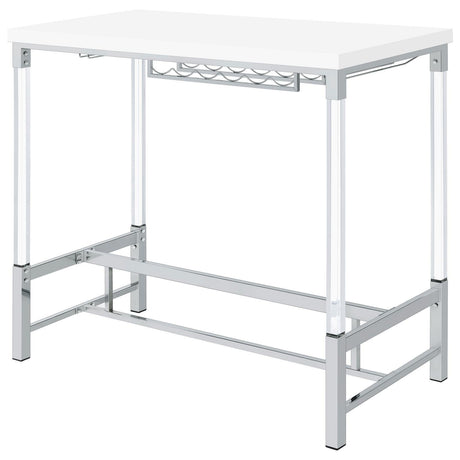 Norcrest White High Gloss Pub Height Bar Table with Acrylic Legs and Wine Storage by Coaster at Eve Furniture
