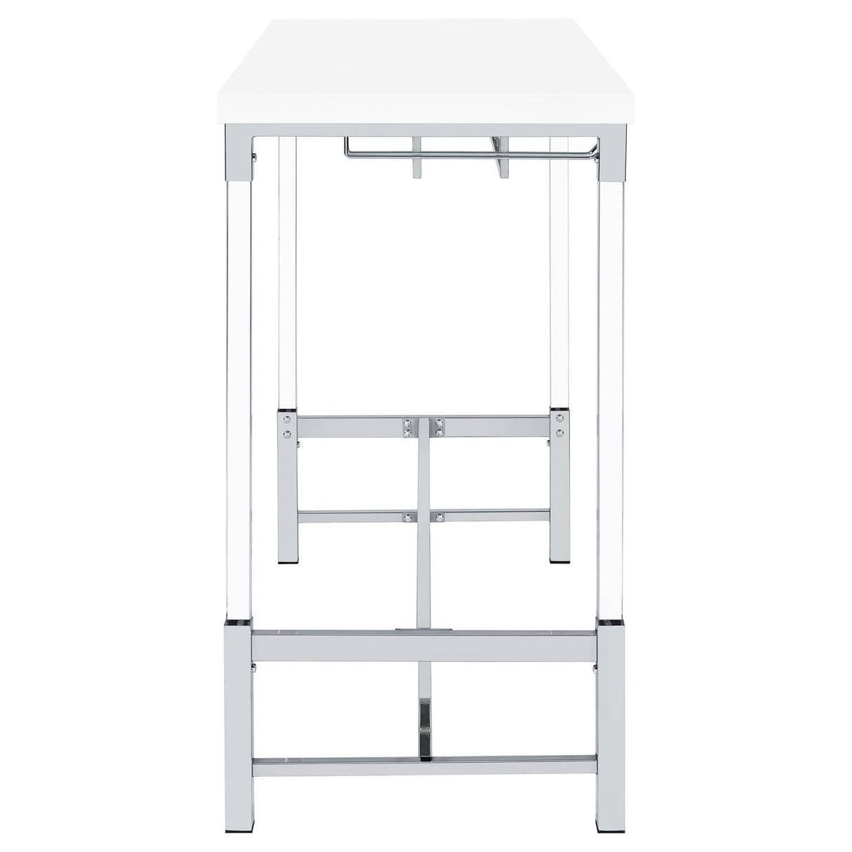 Norcrest White High Gloss Pub Height Bar Table with Acrylic Legs and Wine Storage by Coaster at Eve Furniture