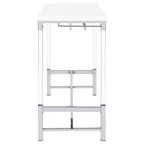 Norcrest White High Gloss Pub Height Bar Table with Acrylic Legs and Wine Storage by Coaster at Eve Furniture