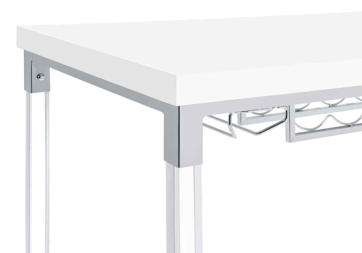 Norcrest White High Gloss Pub Height Bar Table with Acrylic Legs and Wine Storage by Coaster at Eve Furniture