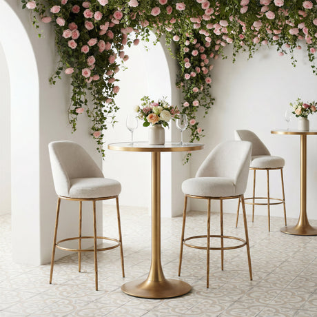 Nordhavn Beige & Gold Swivel Barstool by Zuomod at Eve Furniture