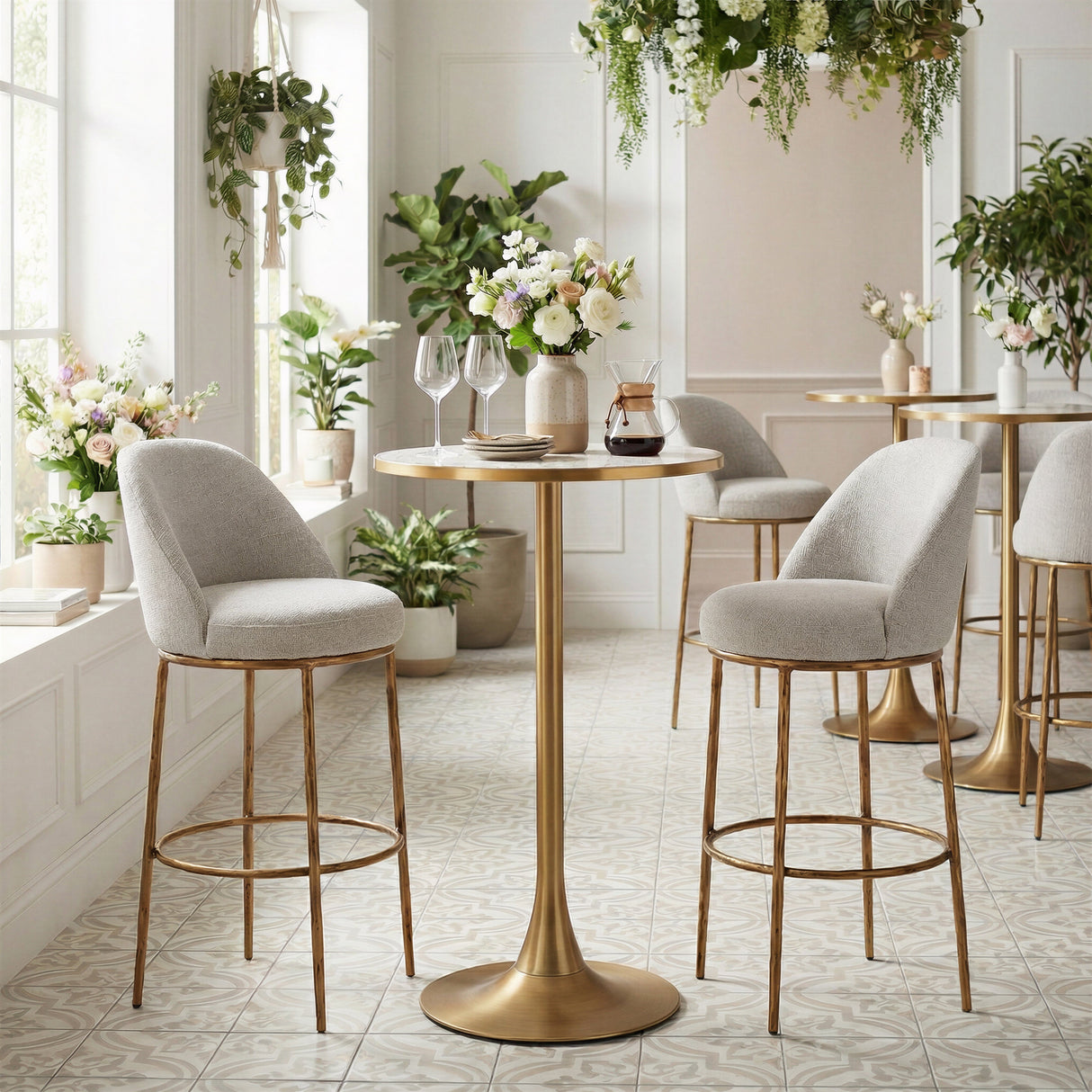 Nordhavn Beige & Gold Swivel Barstool by Zuomod at Eve Furniture