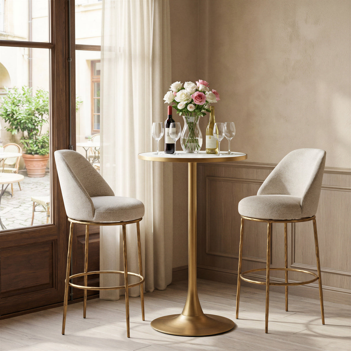 Nordhavn Beige & Gold Swivel Barstool by Zuomod at Eve Furniture