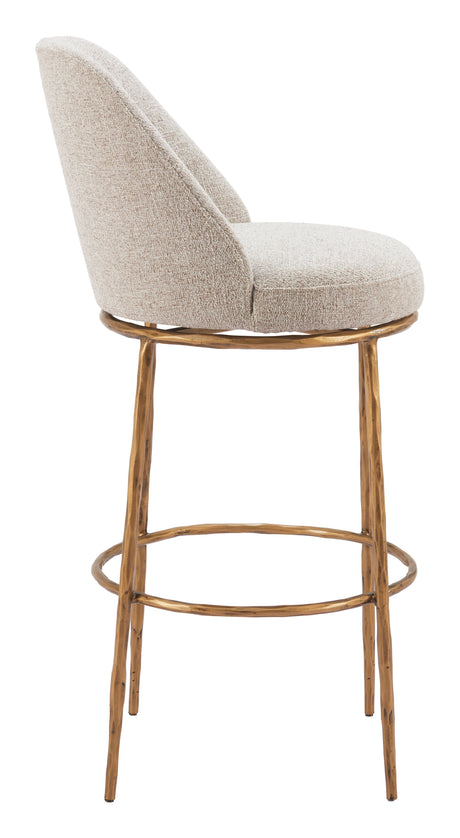 Nordhavn Beige & Gold Swivel Barstool by Zuomod at Eve Furniture