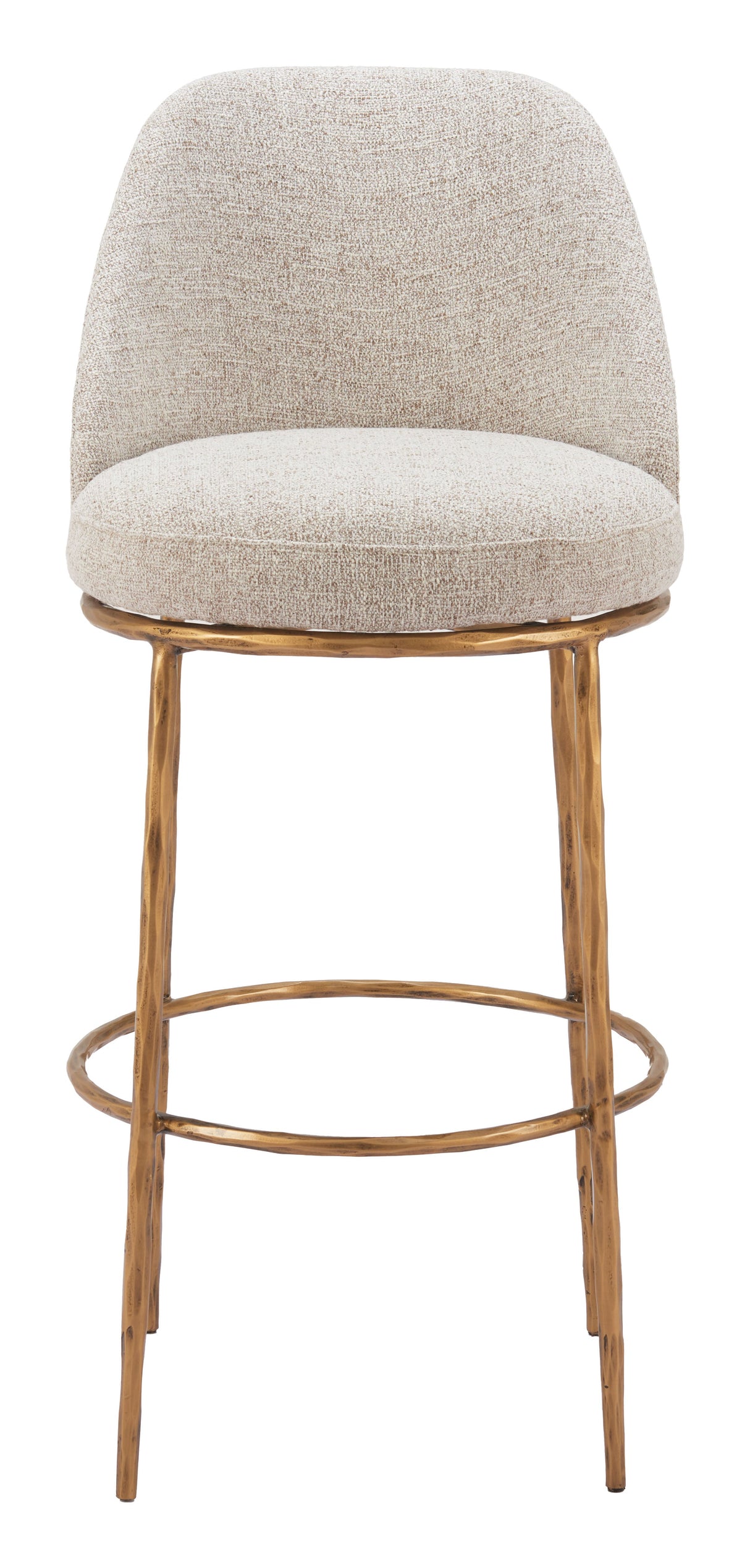 Nordhavn Beige & Gold Swivel Barstool by Zuomod at Eve Furniture