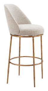 Nordhavn Beige & Gold Swivel Barstool by Zuomod at Eve Furniture