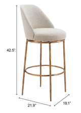 Nordhavn Beige & Gold Swivel Barstool by Zuomod at Eve Furniture