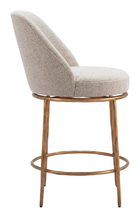 Nordhavn Beige & Gold Swivel Counter Stool by Zuomod at Eve Furniture