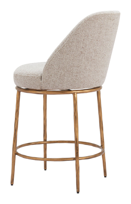 Nordhavn Beige & Gold Swivel Counter Stool by Zuomod at Eve Furniture