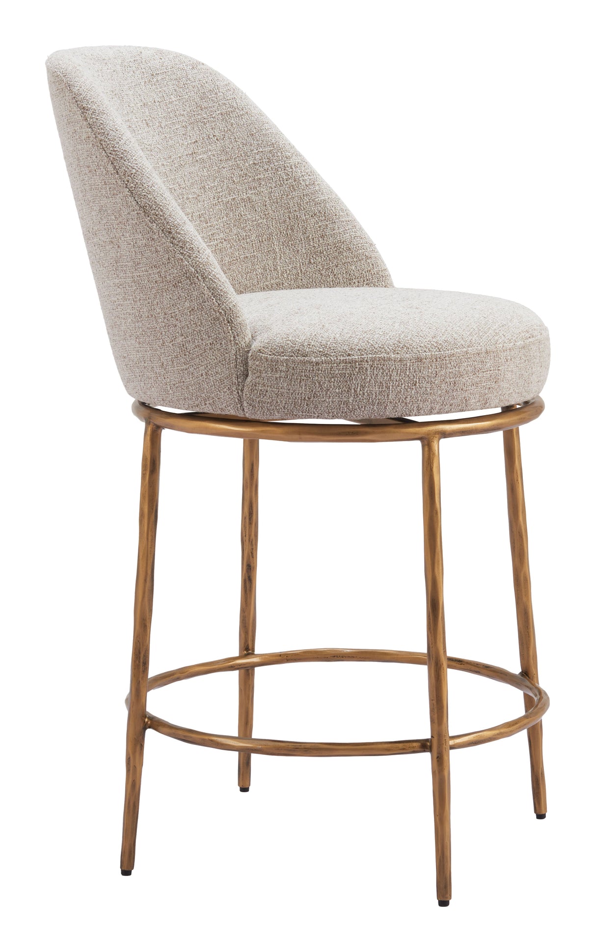 Nordhavn Beige & Gold Swivel Counter Stool by Zuomod at Eve Furniture