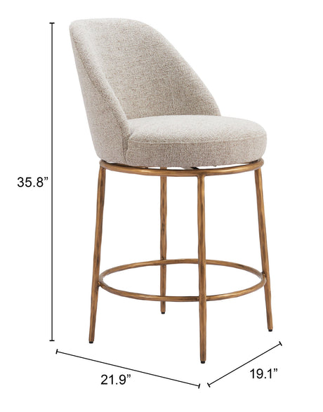 Nordhavn Beige & Gold Swivel Counter Stool by Zuomod at Eve Furniture