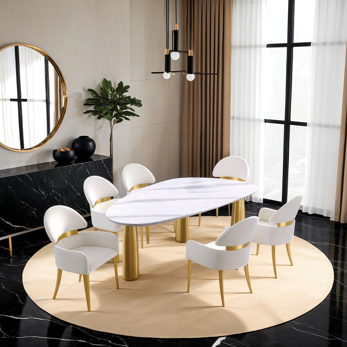 Northam White/Matte Gold Dining Table