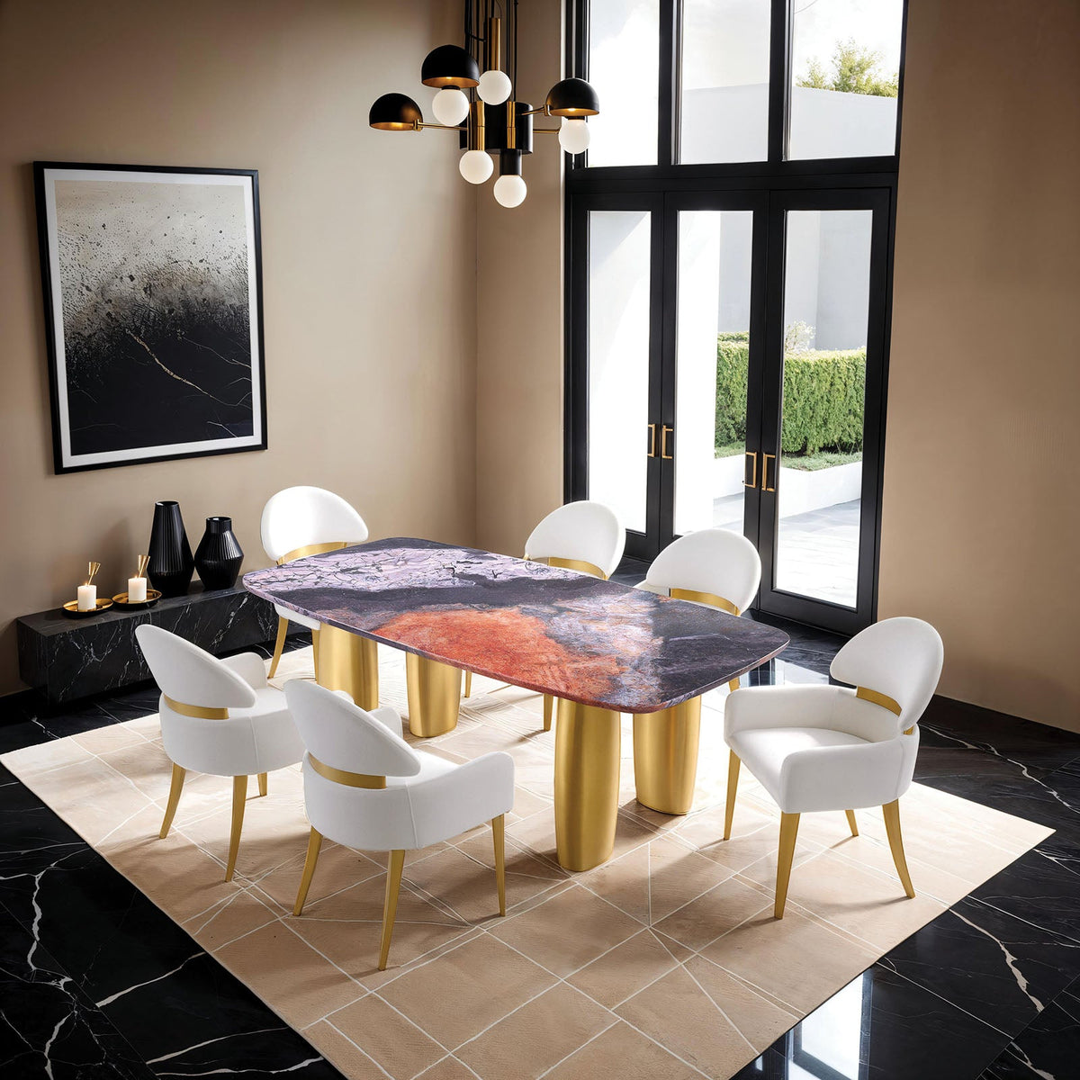 Northolt Black/Gray/Matte Gold Dining Table