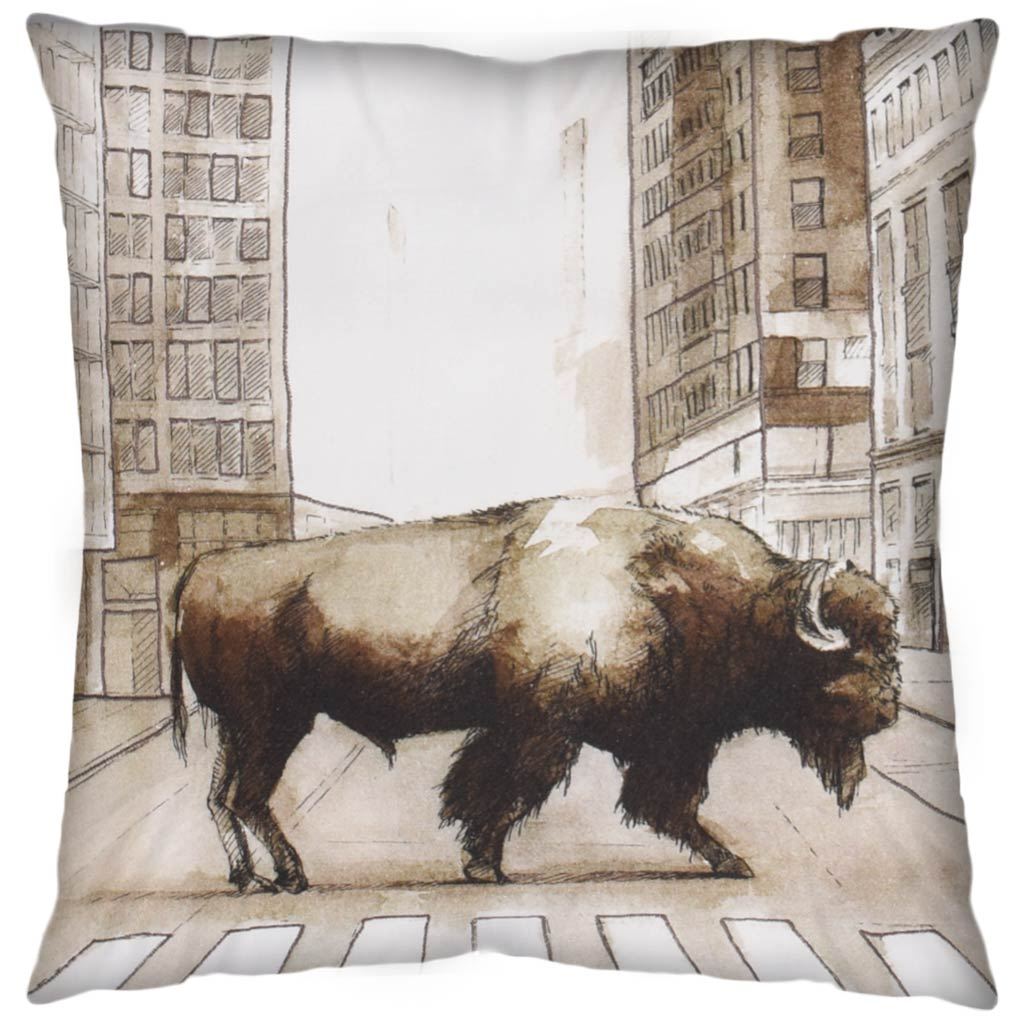Northstreet II Brown Bison City Crossing Decorative Pillow Cover by Mercana at Eve Furniture