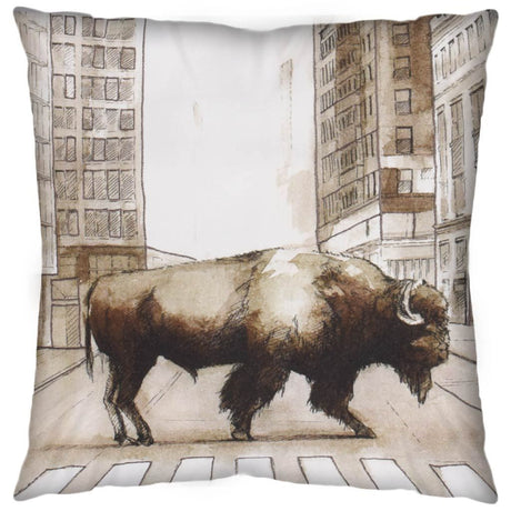 Northstreet II Brown Bison City Crossing Decorative Pillow Cover by Mercana at Eve Furniture
