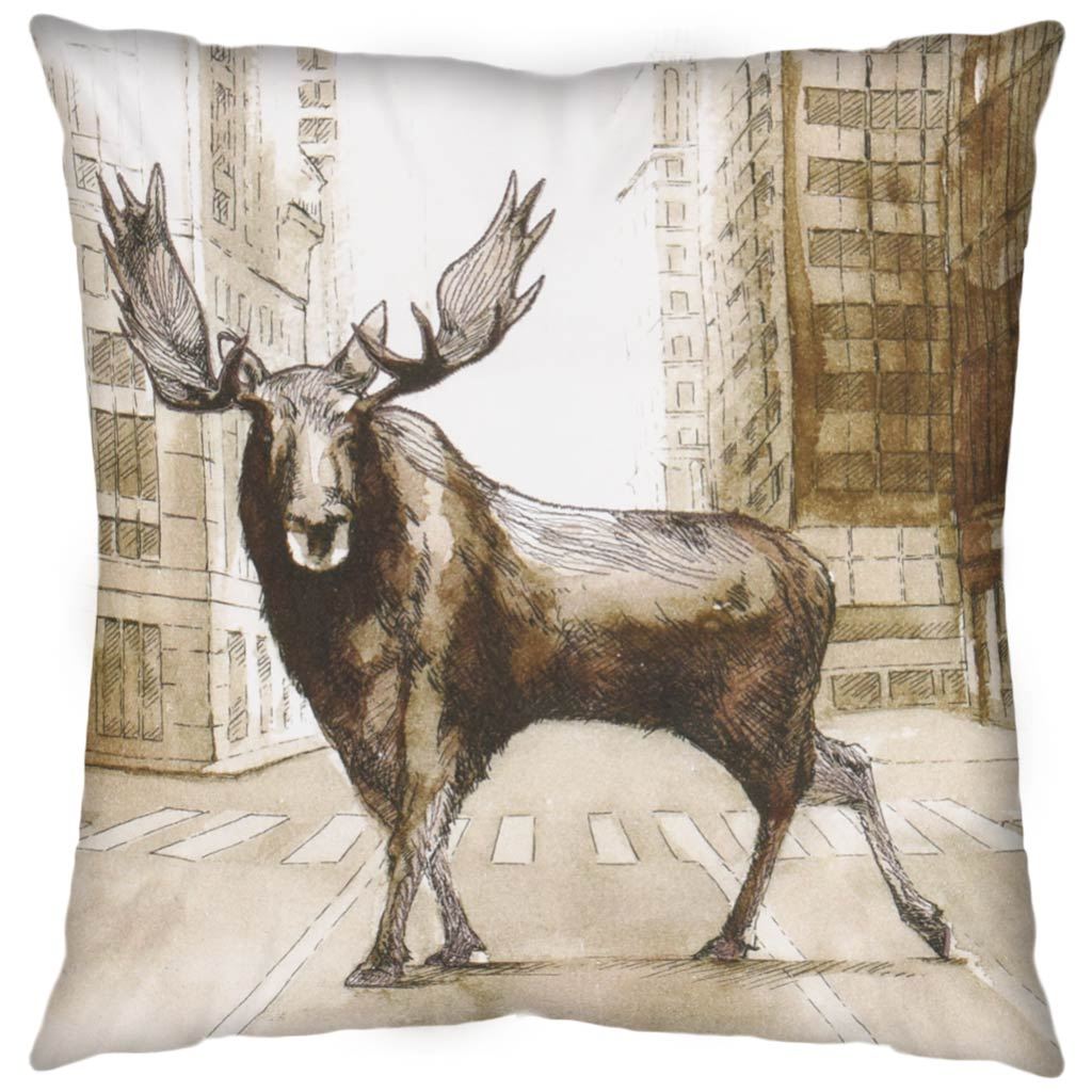 Northstreet II Brown Moose City Crossing Decorative Pillow Cover by Mercana at Eve Furniture