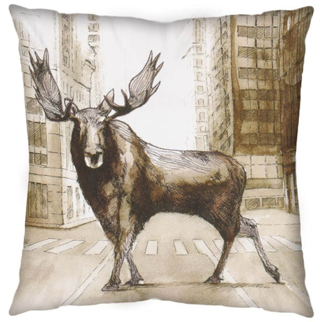 Northstreet II Brown Moose City Crossing Decorative Pillow Cover by Mercana at Eve Furniture