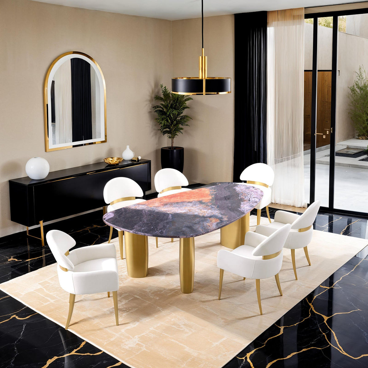 Northwich Black/Gray/Matte Gold Dining Table