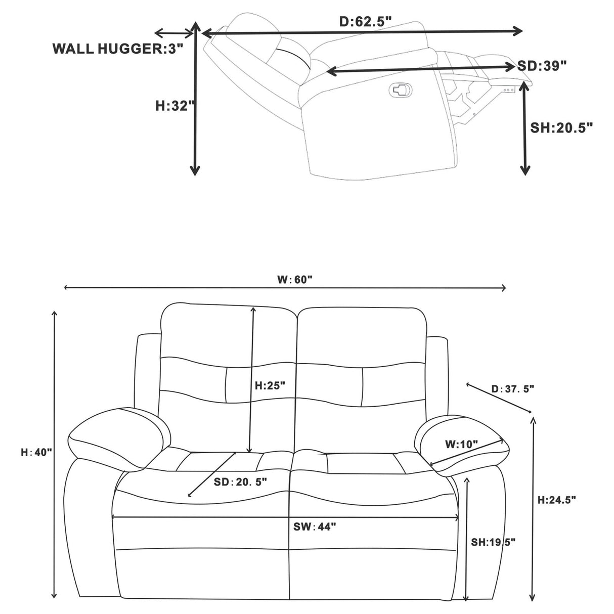 Nova 3-piece Upholstered Motion Reclining Sofa Set Dark Grey