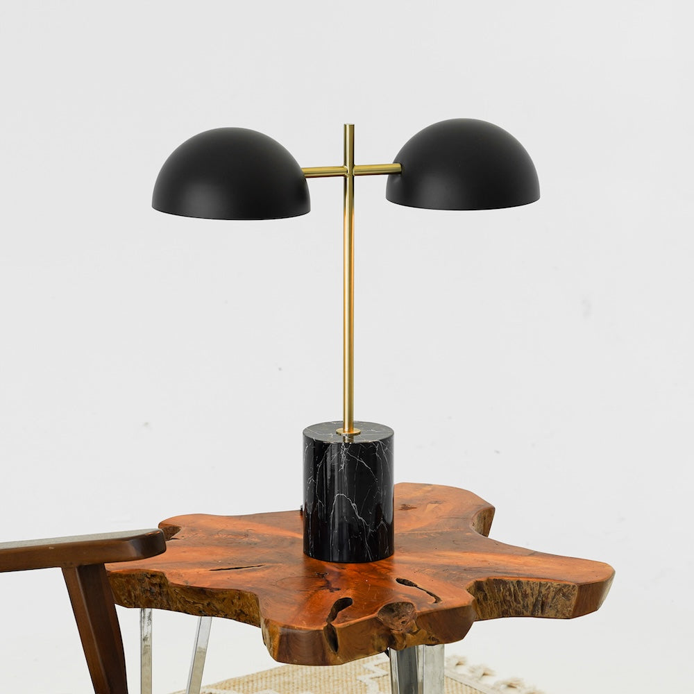 Nova Hydro Black Table Lamp with On/Off Switch Double Lamp with Faux Marble Base by Ashcroft Furniture at Eve Furniture