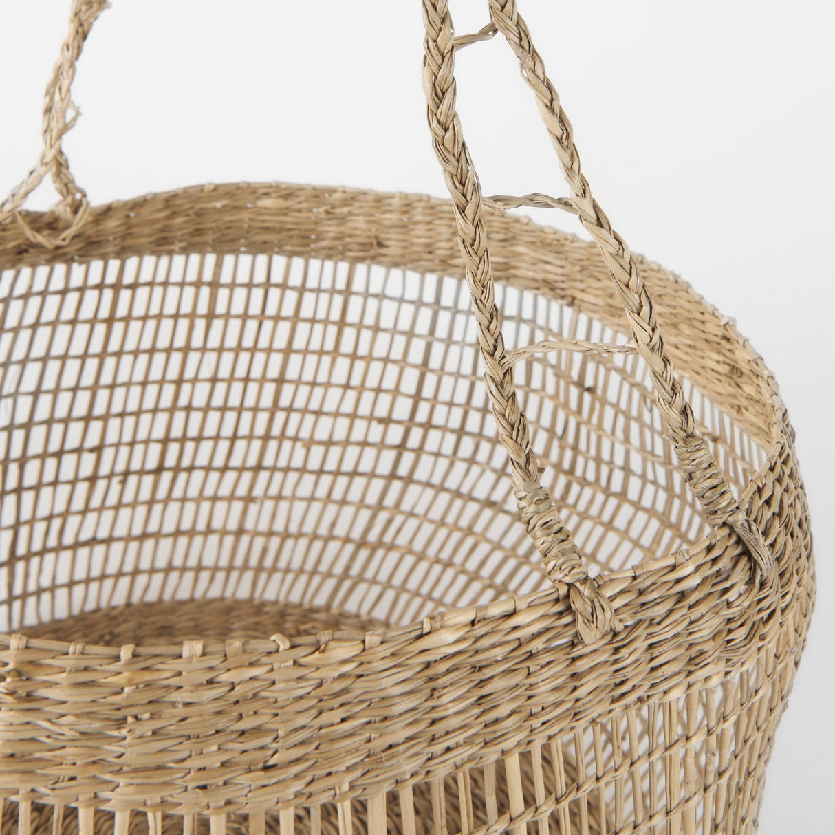 Nova (Set of 2) Light Brown Seagrass Woven Round Basket W/ Long Handle by Mercana at Eve Furniture