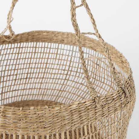 Nova (Set of 2) Light Brown Seagrass Woven Round Basket W/ Long Handle by Mercana at Eve Furniture