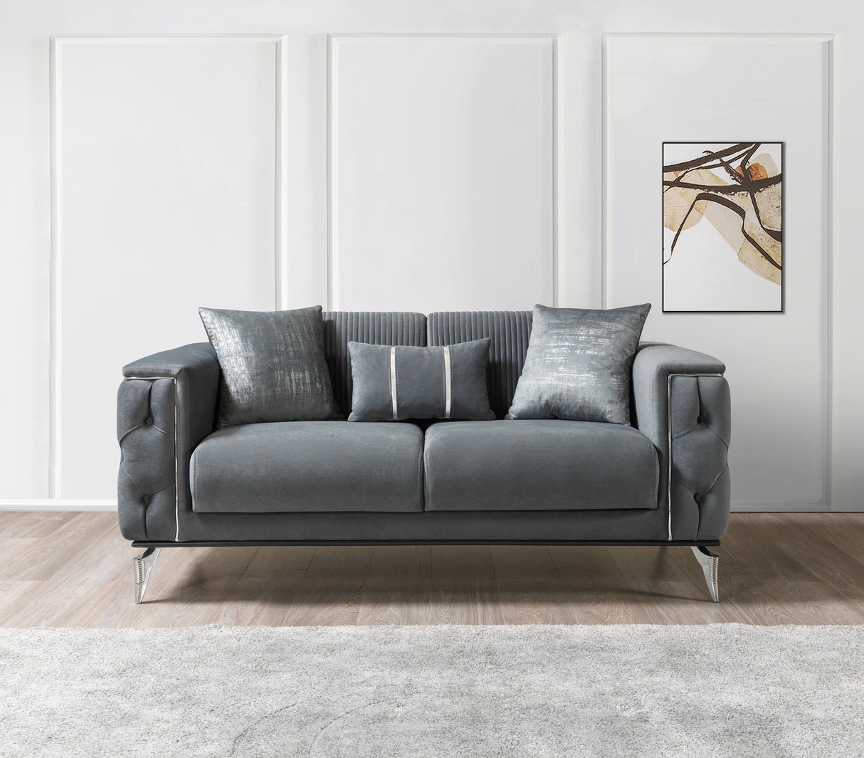 Belinda Gray Velvet Sofa 89" & Loveseat 69"