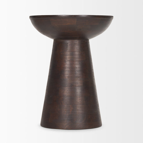 Novell Dark Brown Wood Pedestal Accent Table by Mercana at Eve Furniture