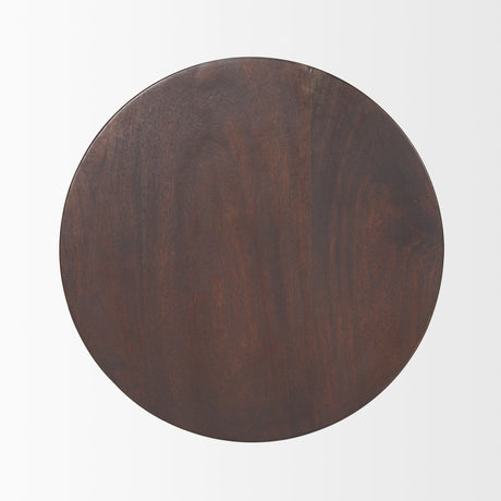 Novell Dark Brown Wood Pedestal Accent Table by Mercana at Eve Furniture