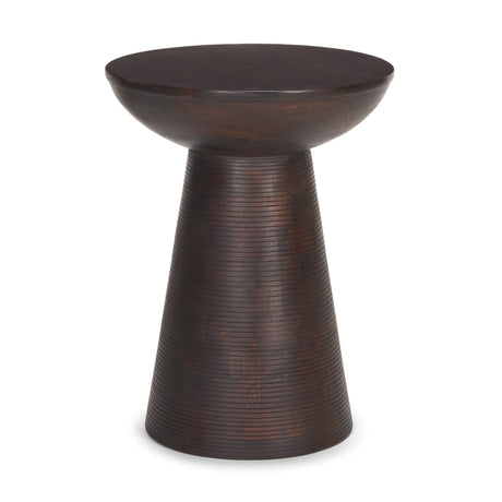 Novell Dark Brown Wood Pedestal Accent Table by Mercana at Eve Furniture