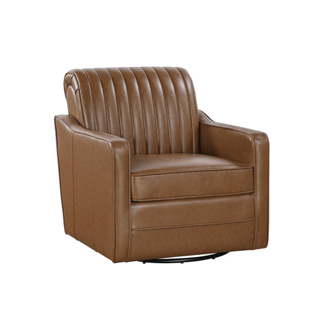 November Brown Leather Channel Back Swivel Chair by Homelegance at Eve Furniture
