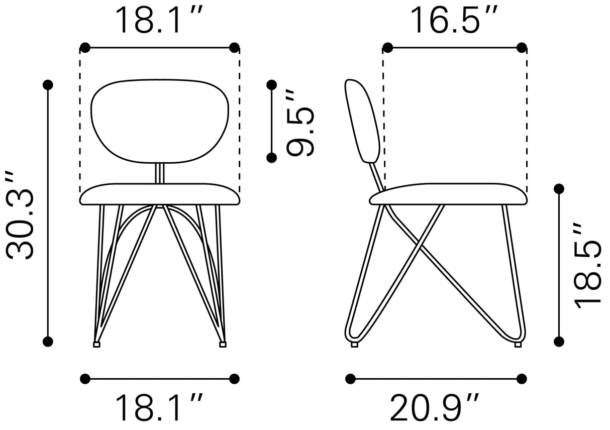 Novi Maroon Brown Dining Chair (Set of 2) by Zuomod at Eve Furniture