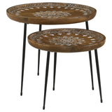 Nuala 2-Piece Round Nesting Table with Tripod Tapered Legs Honey/Black