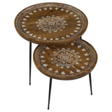 Nuala 2-Piece Round Nesting Table with Tripod Tapered Legs Honey/Black