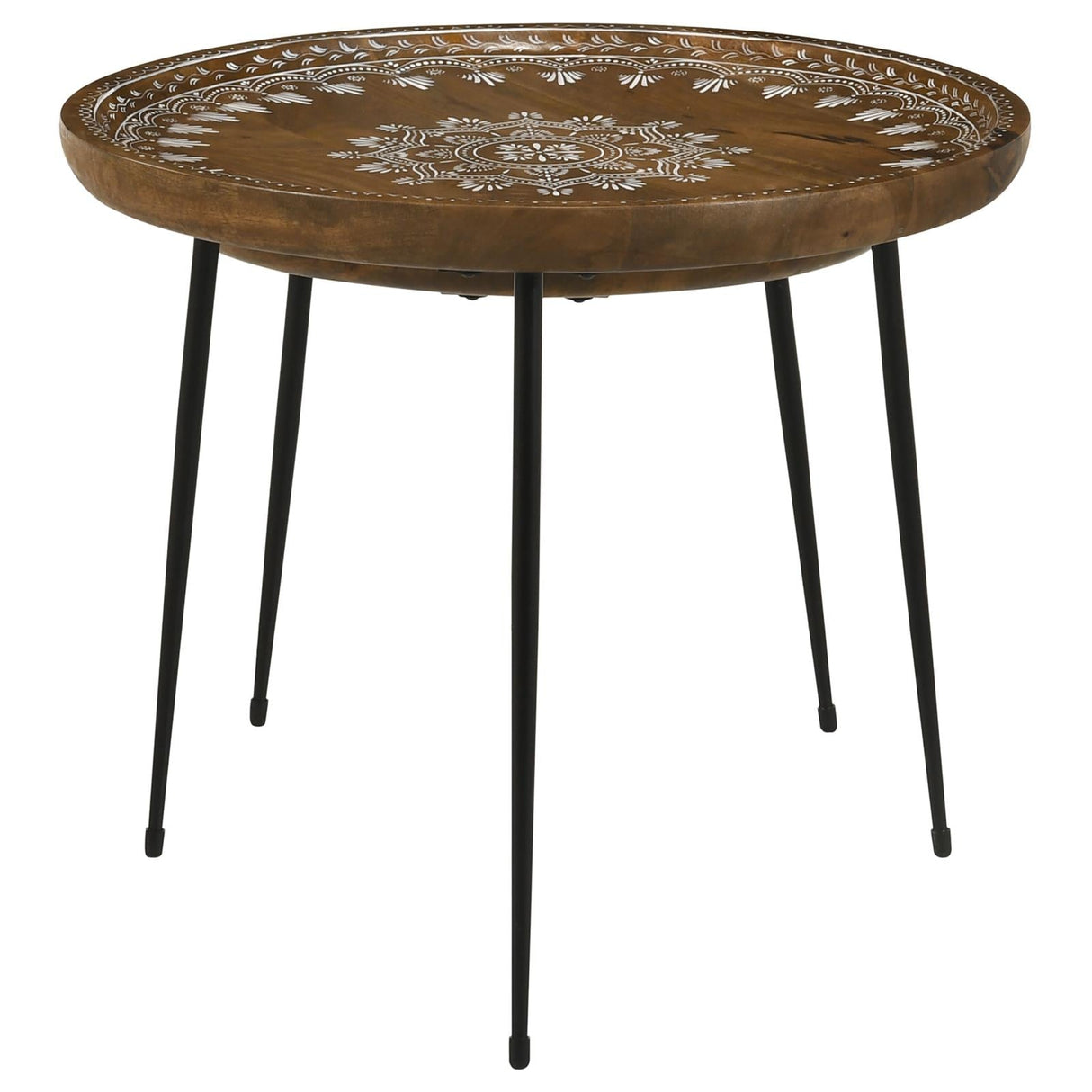 Nuala 2-Piece Round Nesting Table with Tripod Tapered Legs Honey/Black