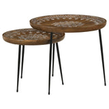 Nuala 2-Piece Round Nesting Table with Tripod Tapered Legs Honey/Black