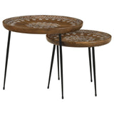 Nuala 2-Piece Round Nesting Table with Tripod Tapered Legs Honey/Black