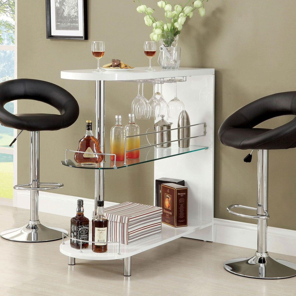 Numbi Off-White/Chrome Mini Server by Furniture of America at Eve Furniture