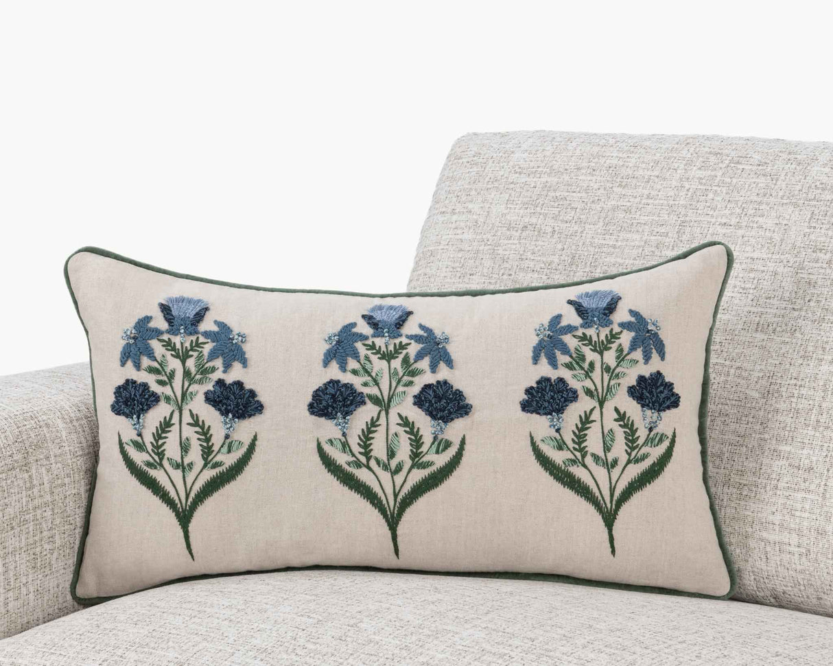 NV Belcourt Floral Natural/Blue 14x26 Throw Pillow (Set of 2) by Classic Home at Eve Furniture
