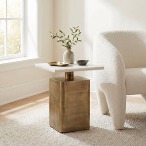 Nyra Side Table White & Brass by Zuomod at Eve Furniture