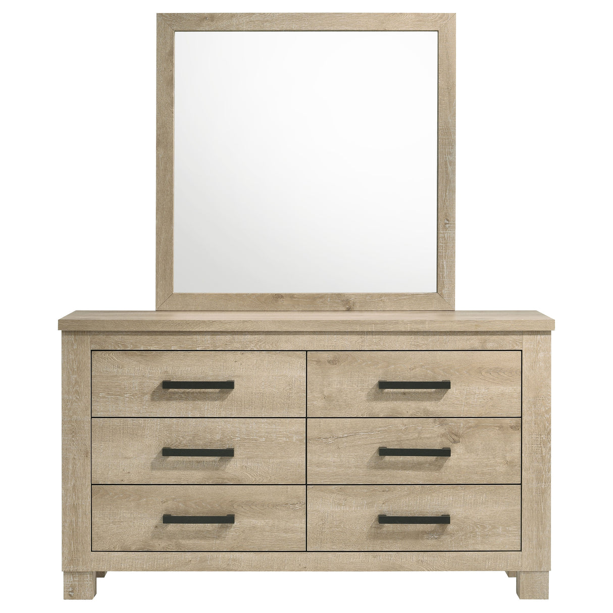 Oakglen Weathered Oak 6-drawer Bedroom Dresser and Mirror by Coaster at Eve Furniture