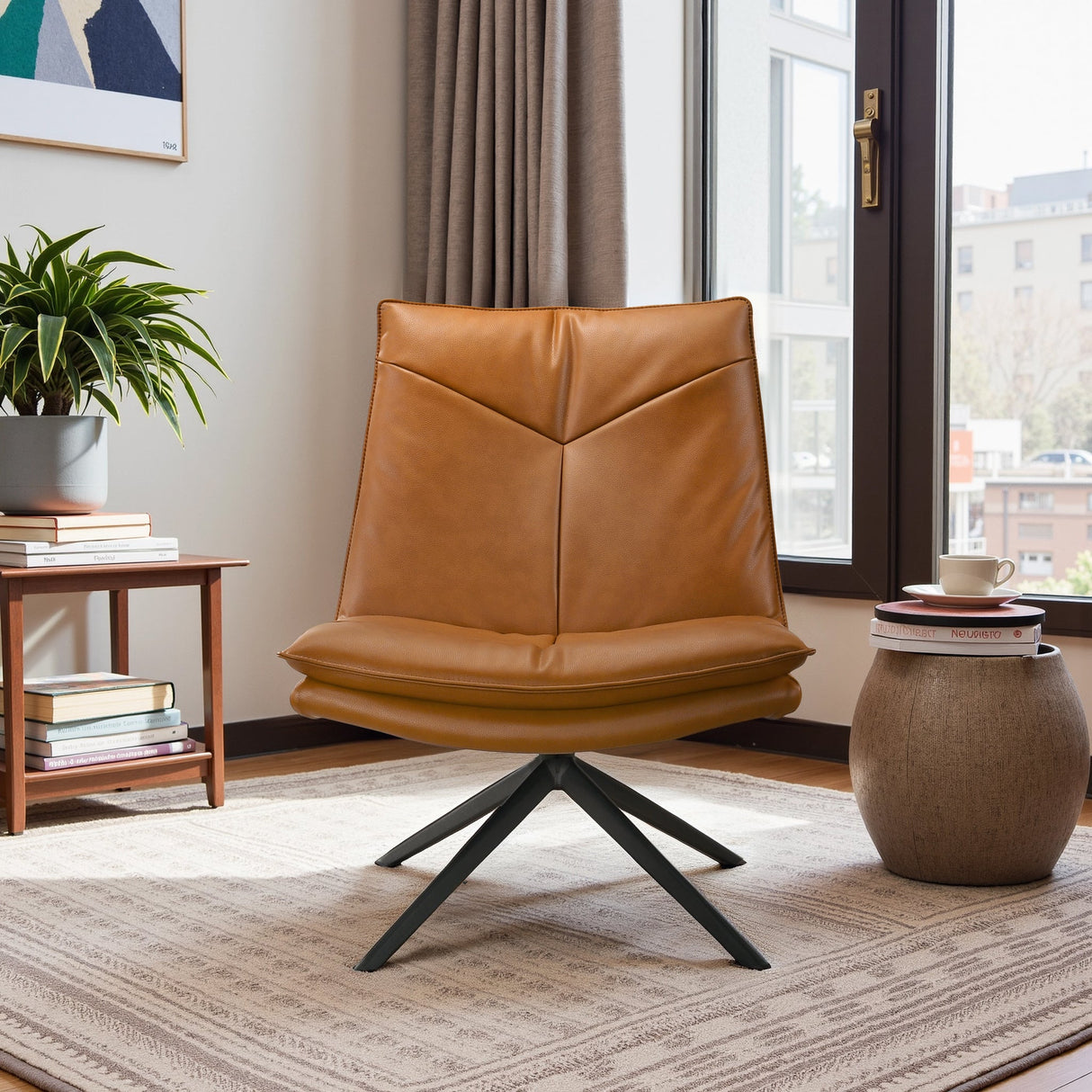 Oakland Cognac Vegan Leather Swivel Chair by Ashcroft Furniture at Eve Furniture