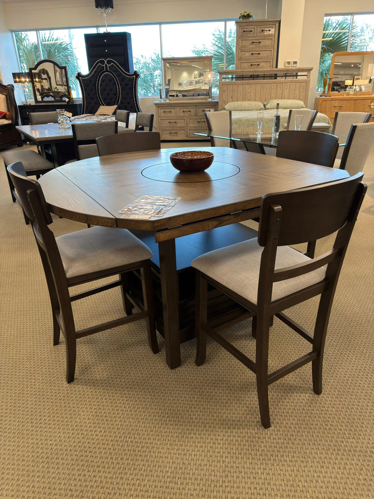 Oakly Brown Round and Square Counter Height Dining Set by Crown Mark at Eve Furniture