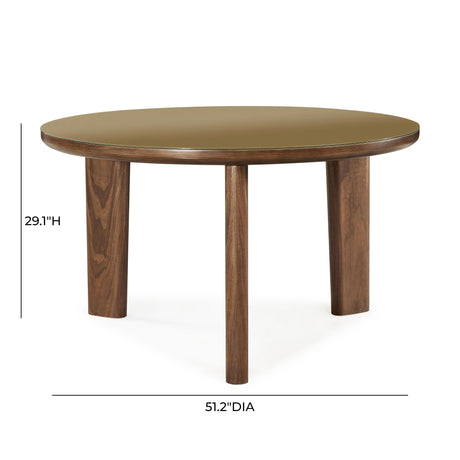 Oani Walnut and Glass 51" Round Dining Table by TOV Furniture at Eve Furniture