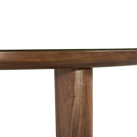Oani Walnut and Glass 51" Round Dining Table by TOV Furniture at Eve Furniture