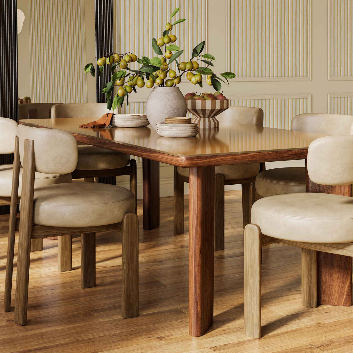 Oani Walnut and Glass 83" Rectangular Dining Table by TOV Furniture at Eve Furniture