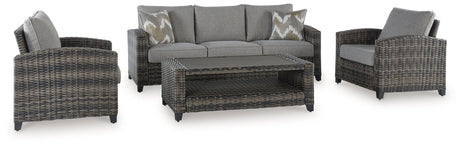 Oasis Court Gray 4-Piece Outdoor Conversation Set by Ashley at Eve Furniture