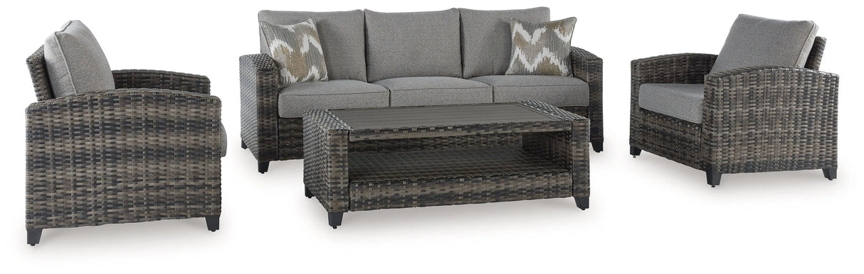 Oasis Court Gray 4-Piece Outdoor Conversation Set by Ashley at Eve Furniture