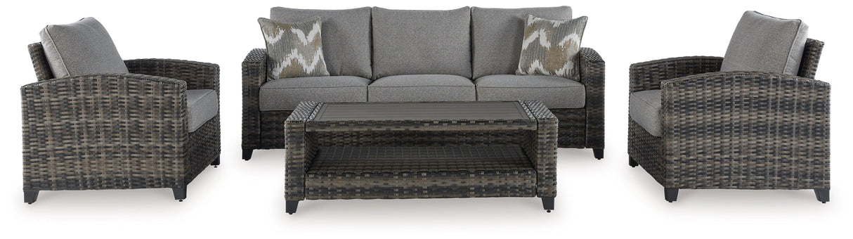 Oasis Court Gray 4-Piece Outdoor Conversation Set by Ashley at Eve Furniture